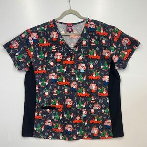 Divine Scrubs by JDM Christmas Gnome Santa Scrub Top GB-XM5181 Gray 2X